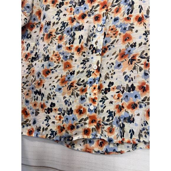 Free/Quent Top Size LG Floral Print Ruffled Collar Short Sleeve - Picture 4 of 7